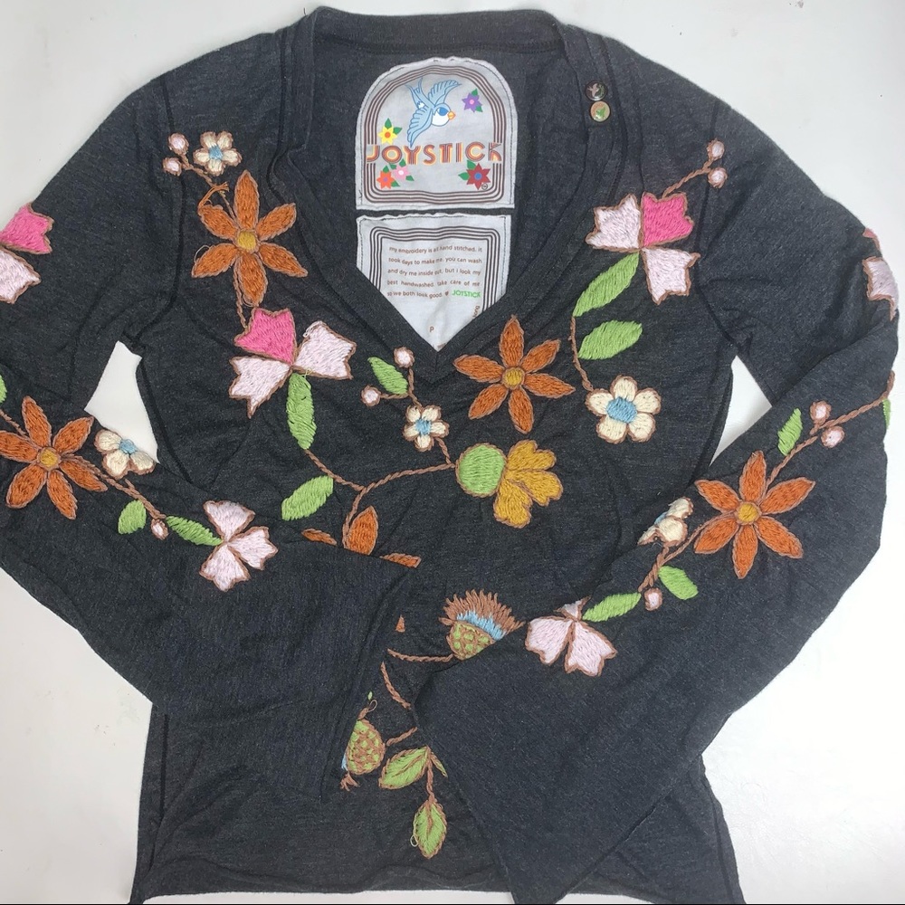 Johnny Was Black Floral Embroidered Blouse